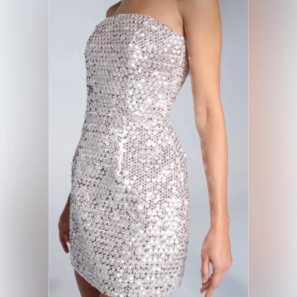 NEW WITH TAG NADINE MERABI LUCIA SHORT 
SILVER DRESS SIZE M - Picture 8 of 15